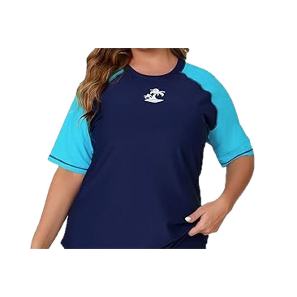 JOYBIK Short Sleeve Rash Guard Built in Bra UPF50+ Swim Shirt Women's 3X